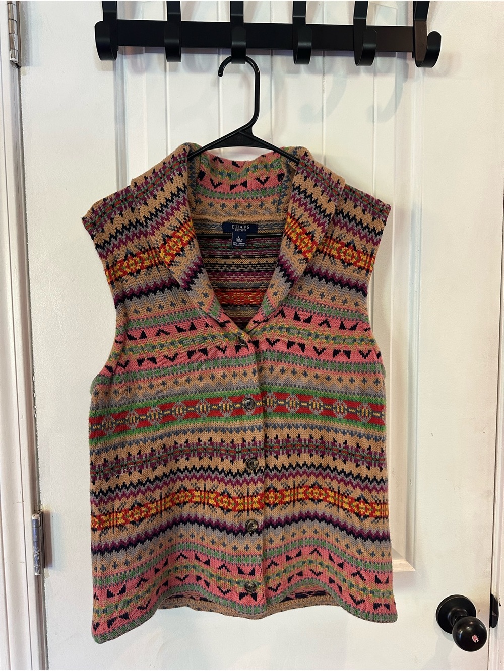 Chaps vintage Womens Multicolor Fair Isle Knit Vest - Pink & Tan